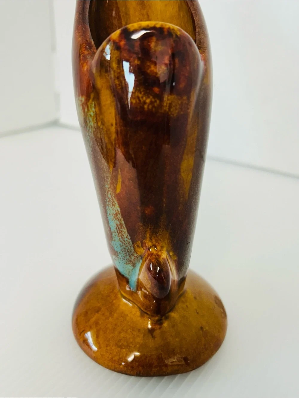 Hot Springs Pottery Vintage Signed MCM Glossy Drip Glazed 8” Tall Art Bud Vase